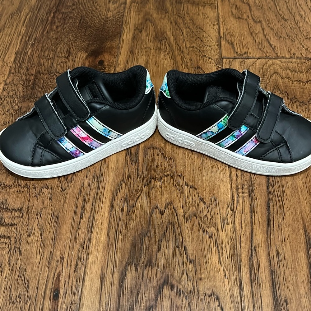 adidas Kids Black Sneakers with Colorful Stripes